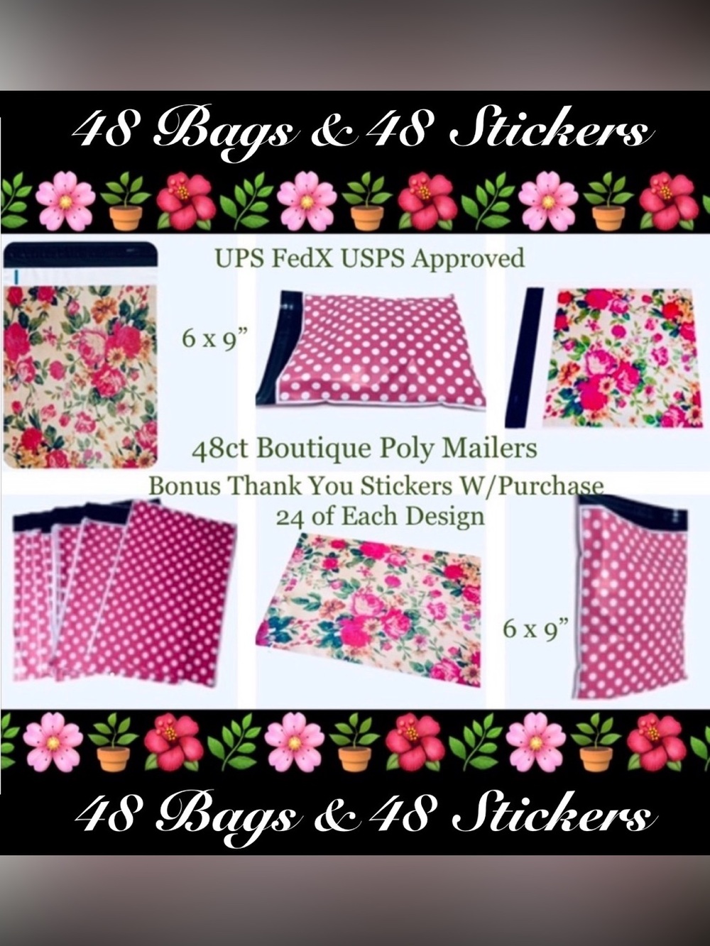 48pcs 6x9’ Mix ~ Poly mailer Bags 🌿🆕🌿
~BONUS 48ct Free Thank You Stickers